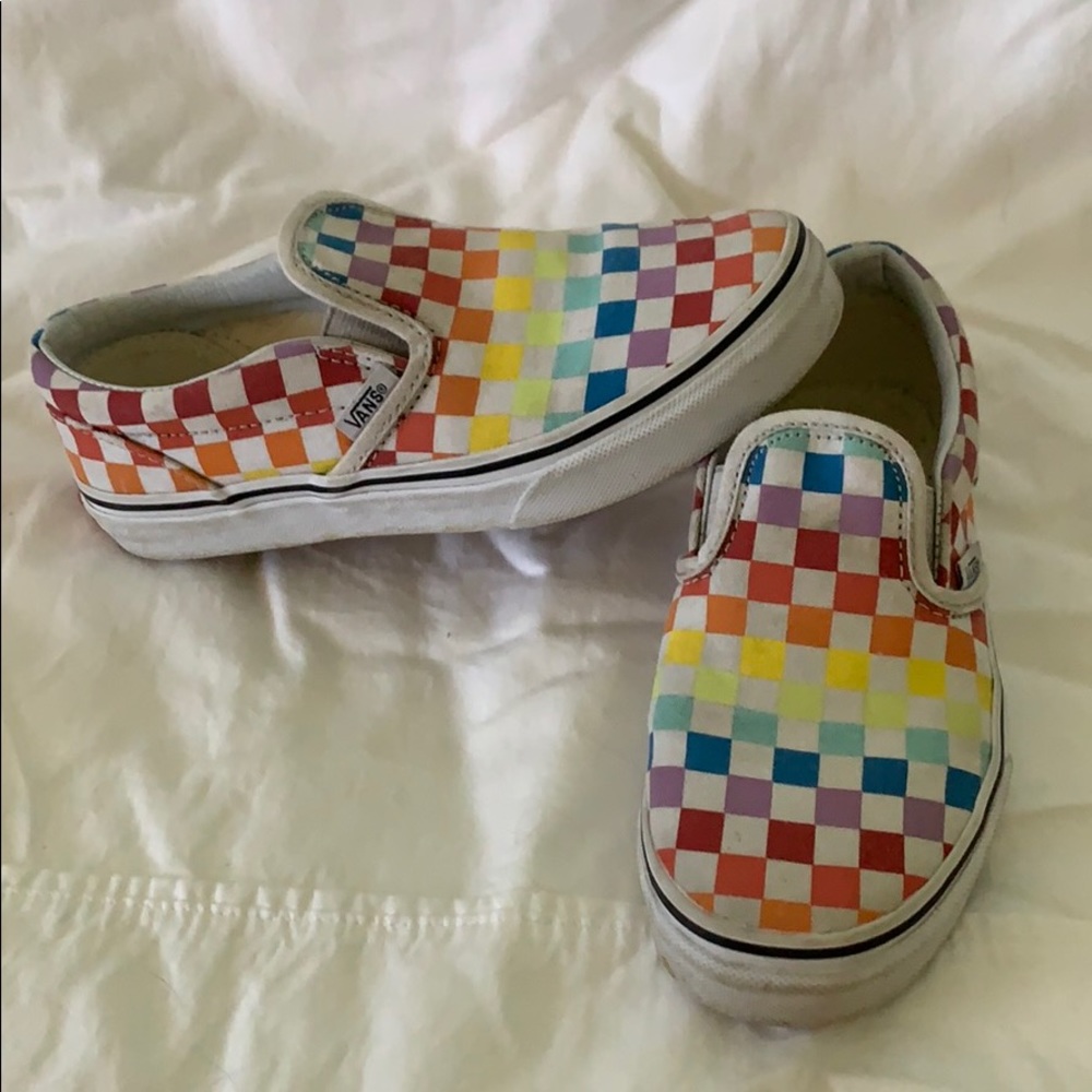 Kids Vans Checkerboard Rainbow Slip Ons